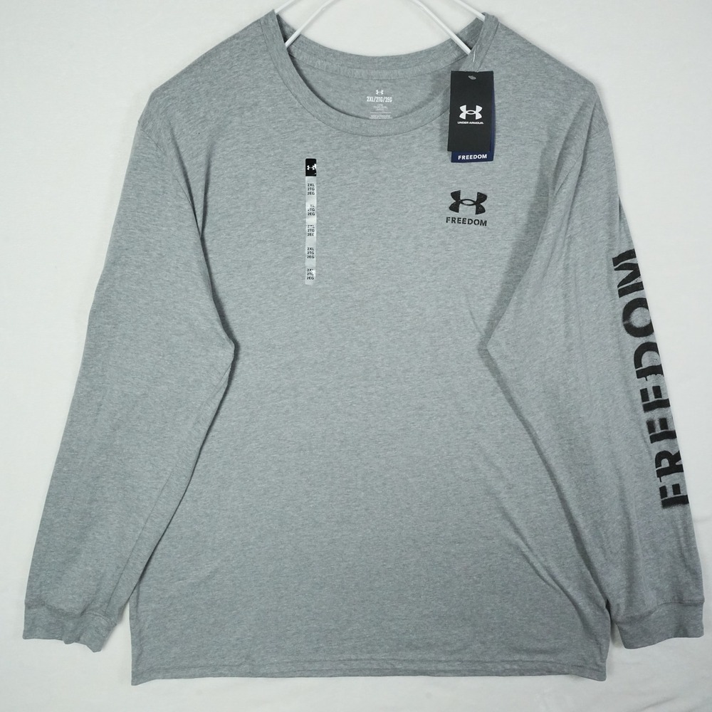 Under Armour Freedom T Shirt Mens‎ 2XL Gray Long Sleeve Graphic Tee